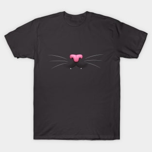 Black Kitty Cat with Fangs - Pink Nose T-Shirt